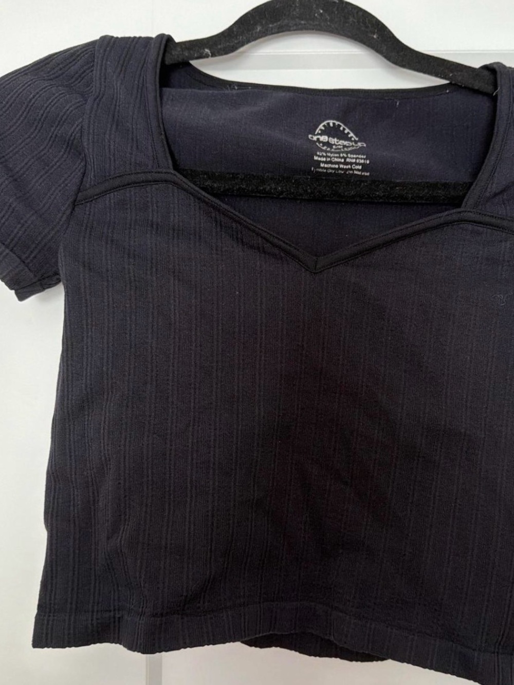 One Step Ahead Black Ribbed Short Sleeve Top